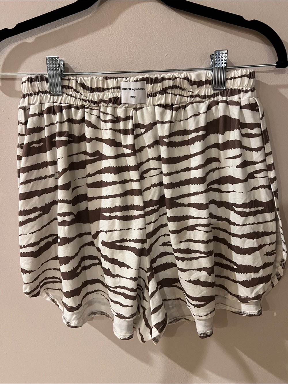 Women's Cream and Brown Striped Pajama Shorts with Elastic Waist